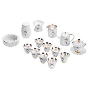 容山堂固德 陶瓷鎏银盖碗茶杯功夫茶具套装 整套家用泡茶壶茶叶罐