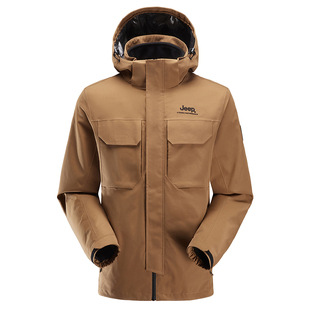 Jeep吉普三合一冲锋衣男防水透湿防寒服内胆抓绒外套透气工装上衣