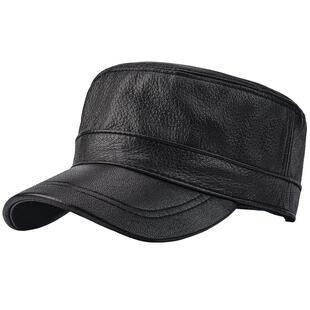 真皮帽子男士春秋羊皮中老年老人爷爷爸爸平顶帽子休闲秋冬鸭舌帽