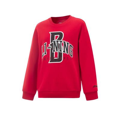 李宁童宽松圆领男套头无帽卫衣