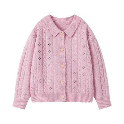 Little Naive女童复古针织开衫秋季新款外搭软糯毛衣儿童开衫外套