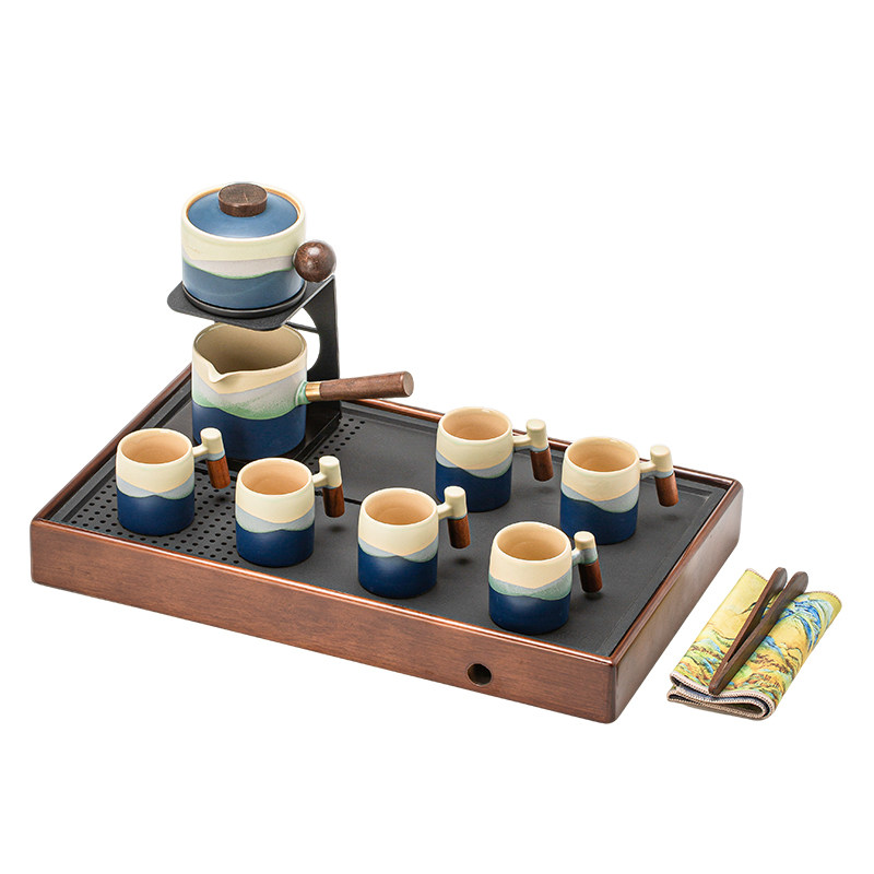 粗陶山水半自动防烫茶具套装