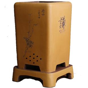 蔓木人紫砂宜兴紫砂花盆大兰花盆精品手工刻绘古典四方连底座绿植