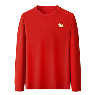 罗蒙马年红色毛衣保暖青年男士情侣本命年喜庆过年新年针织衫女