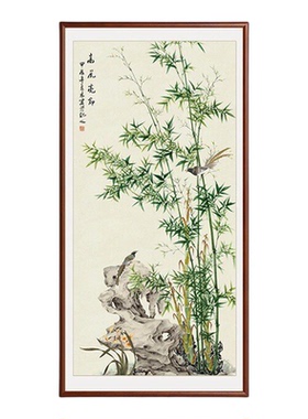 竹报平安挂画新中式玄关装饰画入户正对门走廊过道水墨国画壁画