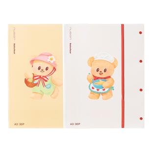 Nusign纽赛黄油小熊联名a3资料收纳册40页透明学生用绑带试卷册得力a4插页文件整理资料册产检档案