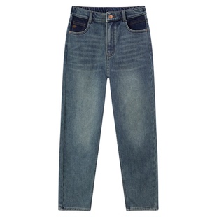 森柔|森马牛仔裤女2025冬季宽松半松紧腰抓毛长裤街头遮胯锥形裤