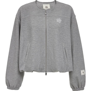 ONLY2025冬季新款运动风双向拉链精致刺绣宽松落肩圆领开衫卫衣女