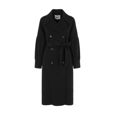 经典浪漫翻领系带双面呢长款大衣