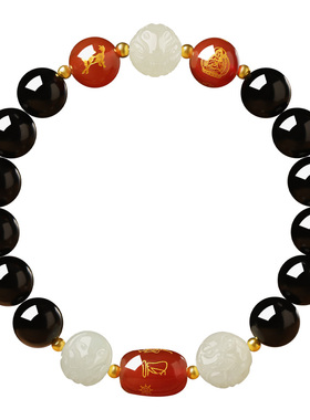 保真宫廷御用黑曜石三六合手链