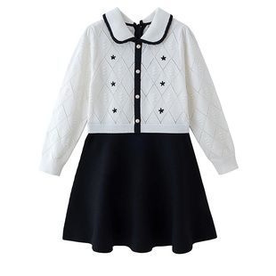 IVY HOUSE常春藤童装女童2025秋新款 撞色线衫连衣裙子假两件亲子