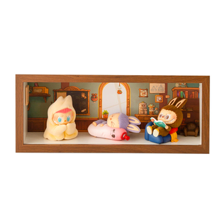 泡泡玛特拉布布凌晨一点适用手办展示盒盲盒收纳相框带灯场景系列