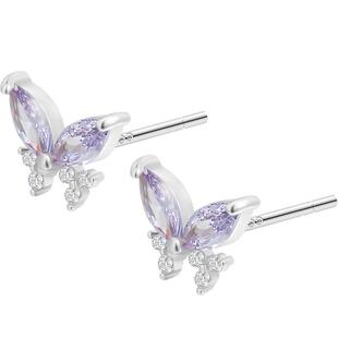 999纯银紫钻蝴蝶耳钉女ins风高级感精致独特耳环简约气质小众耳饰