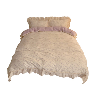 椿日花岛｜韩系温柔紫色碎花全棉双层纱四件套1.8米纯棉花边床品