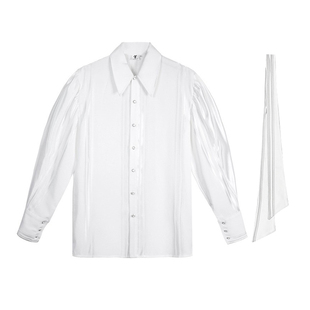 波尔 复古轻奢醋酸飘带法式羊蹄袖潮流白衬衫 独立设计师原创男装