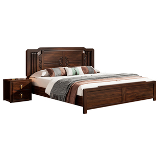 新中式实木床乌金木2m大床1米8简约禅意主卧室双人床高箱储物原木