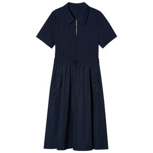 诗篇专选半拉链Polo领拼接连衣裙女翻领显瘦中长裙夏