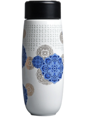 玉柏高温白瓷富贵祥和显温便携杯