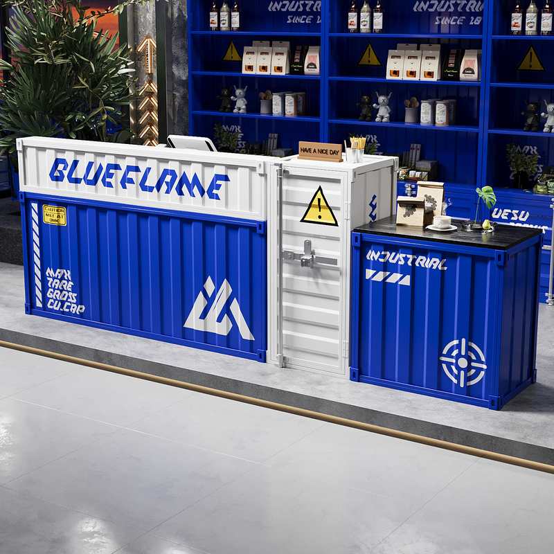 工业风吧台收银台集装箱网红奶茶店咖啡健身房商用转角前台接待台