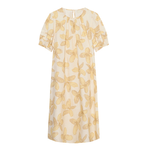 vilan/慧兰连衣裙女2025夏季新款气质优雅短袖印花中长款A字裙