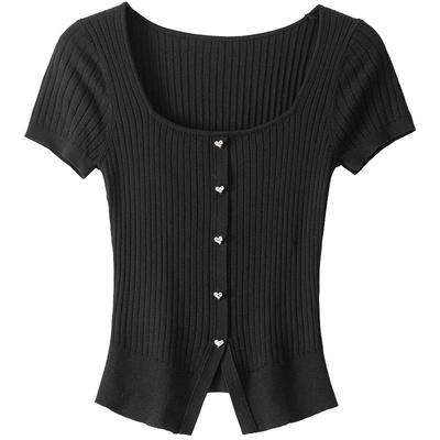 bananacici方领冰爽丝针织T恤