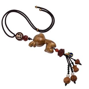 朴房创意檀木小鹿车挂桃核一路平安汽车后视镜挂件高级车载挂饰女