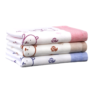 图强3条童巾纯棉纱布抗菌卡通家用男女儿童成人洗脸小毛巾口水巾