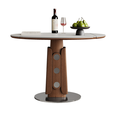 奥古斯特实木折叠伸缩岩板餐桌