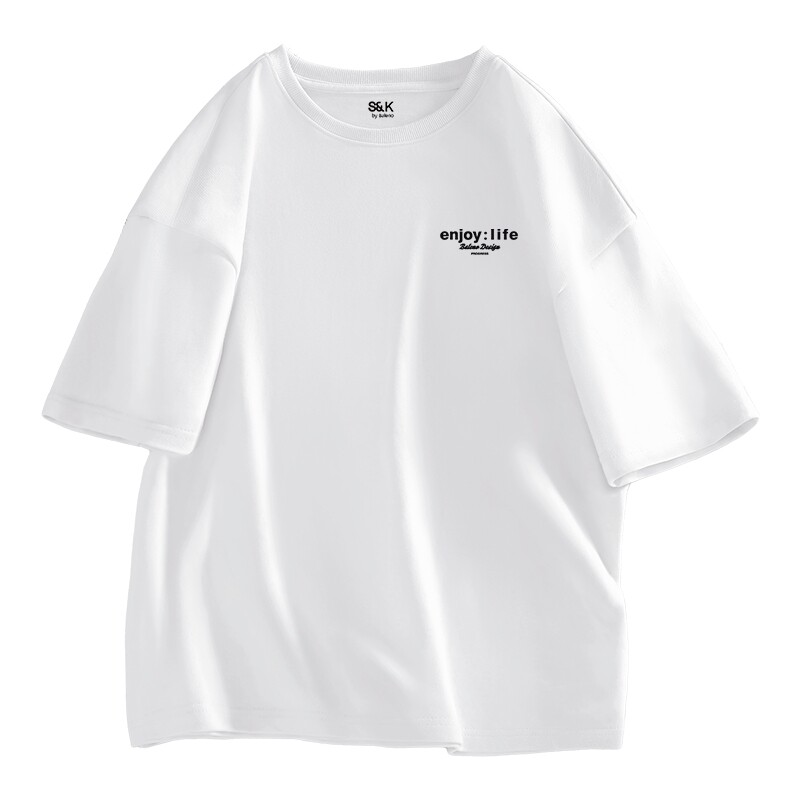 班尼路宽松圆领短袖男t恤夏季青少年百搭休闲透气五分袖大码YK