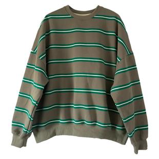 KEYBOARD韩版百搭2025秋季新款女装宽松慵懒风套头圆领条纹卫衣潮