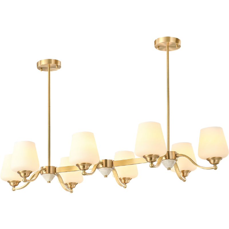 美式餐厅灯客厅长方形吧台吊灯长条餐桌灯法式欧式复古全铜灯具