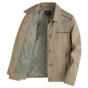 春秋季中年男士翻领纽扣外套中老年人男装纯棉夹克衫爸爸秋装上衣