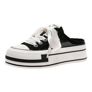 St&Sat/星期六春秋珍珠系带穆勒鞋厚底增高包头拖女SSC1114B76