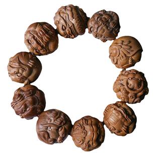 龙生九子手串檀香紫檀雕刻九龙貔貅红木佛珠配饰创意大号男款手串