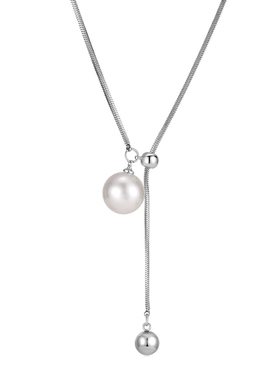 抽拉可调节珍珠吊坠项链毛衣链女