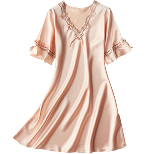 睡衣夏季薄款冰丝女士连衣裙真丝睡裙性感宽松2026年新款短袖春秋