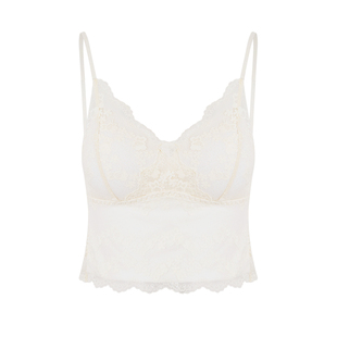 Kroche 浪漫蕾丝 一体杯设计 五瓣花蕾丝修身V领吊带上衣