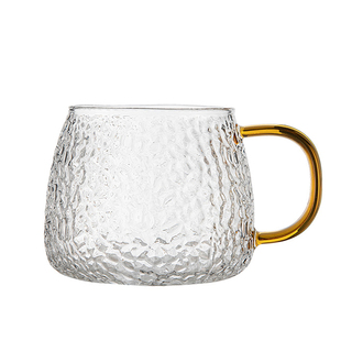 富光玻璃杯高硼硅家用茶杯耐高温带把手新款套装高颜值锤纹喝水杯