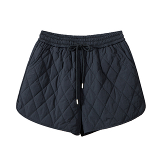 夹棉短裤女秋冬新款外穿松紧高腰小个子加厚抽绳a字阔腿打底靴裤