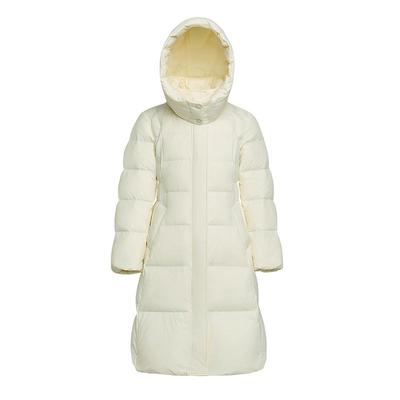 LILY鹅绒连帽长款收腰米色羽绒服