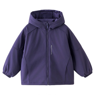 男童夹棉冲锋衣棉服2025秋冬装新款儿童男孩防水加厚连帽棉衣外套