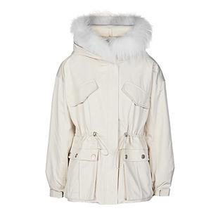 S·DEER圣迪奥女装毛领连帽收腰中长款派克棉服S21482303