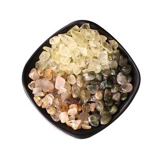 天然招财水晶碎石套装收纳盒黄水晶原石聚宝盆摆件金发晶消磁水晶