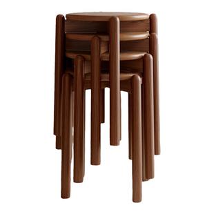 实木凳子家用高凳子可叠放圆凳备用餐桌椅子结实耐用高级感木板凳