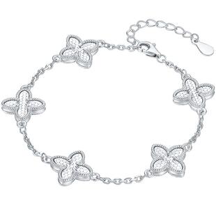 六桂福珠宝S925银四叶草手链银饰幸遇手串新款情人节礼物送女友