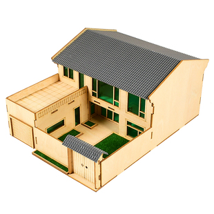 仿真农村别墅庭院楼房模型房屋微缩沙盘建筑成品木质小房子农家院