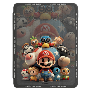 适用ipadair6保护套新款ipad保护壳防弯mini6旋转爱派ipad10亚克力air5/4抗摔ipad11卡通7轻薄11英寸马里奥13