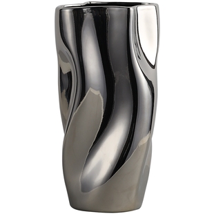 花瓶摆件客厅插花轻奢高级感陶瓷金属电镀银色不锈钢水培器皿复古