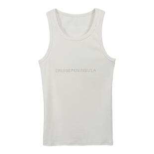 3ts美式甜辣复古灰色印花字母背心内搭无袖吊带上衣女