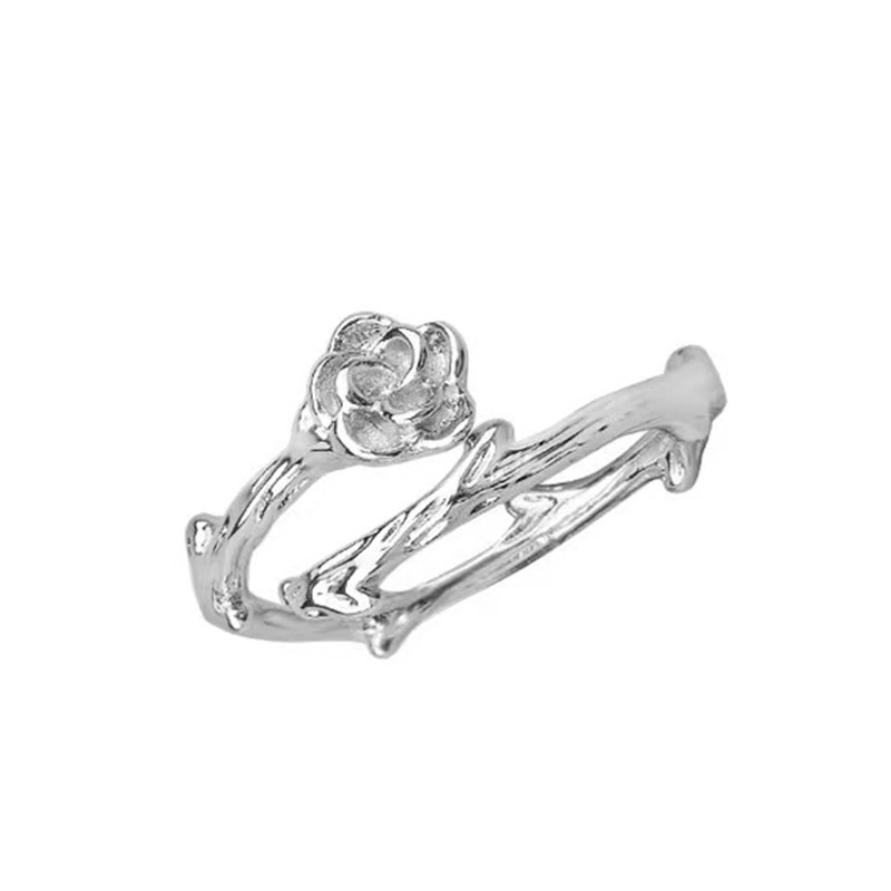 玫瑰荆棘开口素圈戒指女情侣对戒
